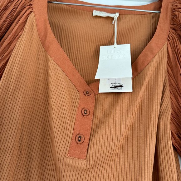 NWT Ulla Johnson Marika Top Puff Sleeves Scoop Neck Rib Knit Sz XL In Chestnut - Picture 7 of 11